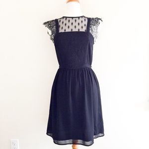 NWOT H&M black dress with lace ruffle shoulders